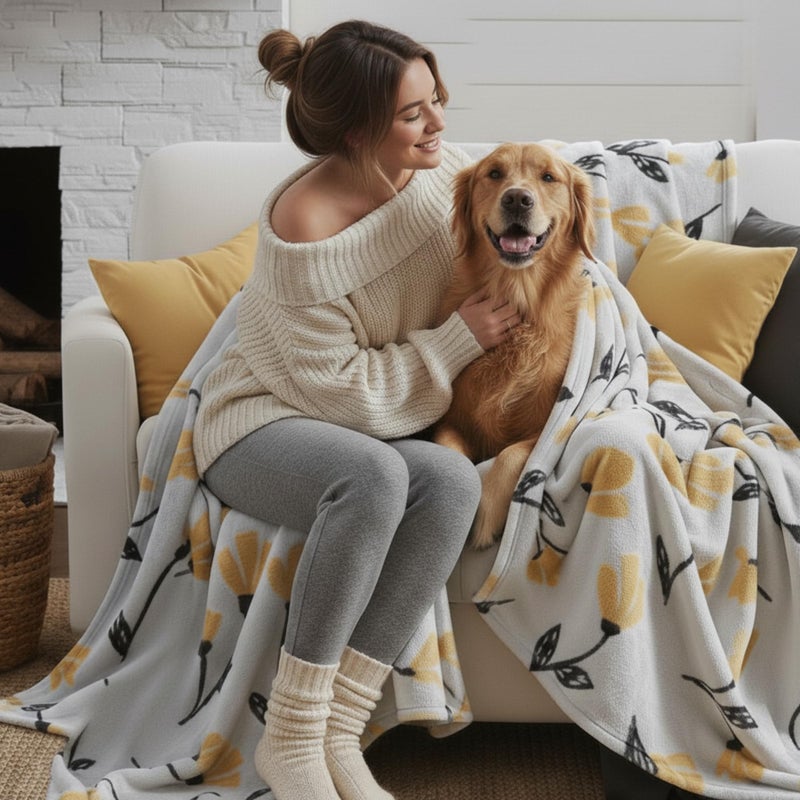 DaDa Bedding Floral Fleece Throw Blanket - Soft Faux Mink Flannel with Yellow Orange Tulips on Grey - Cozy & Elegant Home Decor - 63" x 90" - Image 2